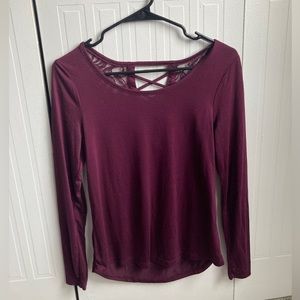 Maroon Long Sleeve Back detailing Lace winter Christmas holiday shirt